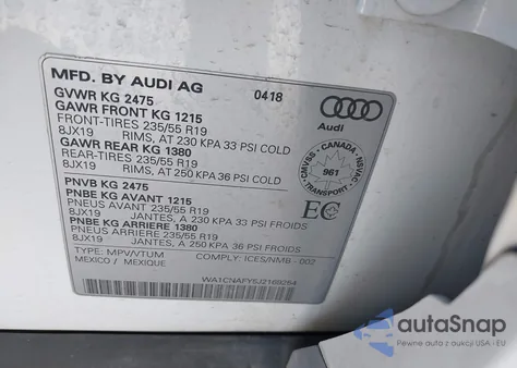 2018 Audi Q5 2.0T Premium/2.0T Tech Premium z USA, uszkodzony, nr VIN WA1CNAFY5J2169254